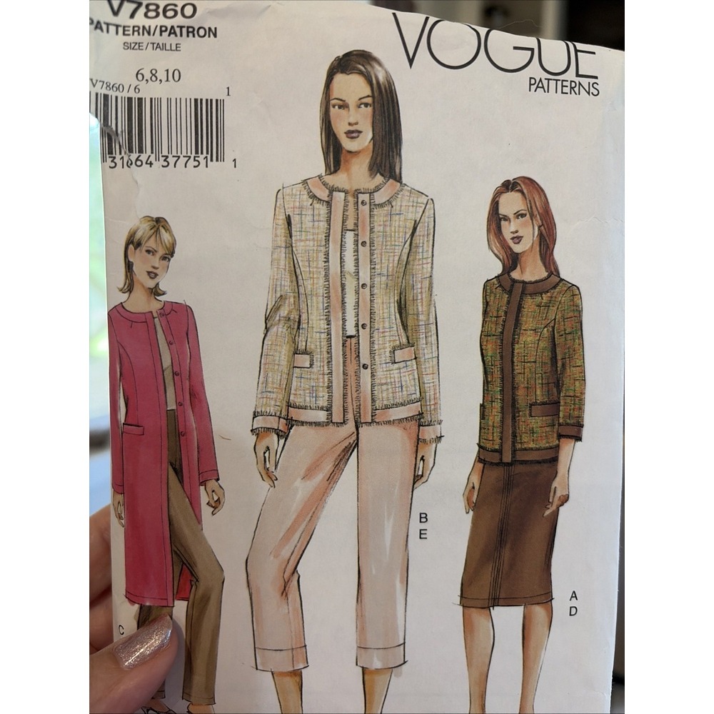 Vogue Pattern 7860 - Collarless Jacket, skirt, pants sz 6-10 UNCUT
